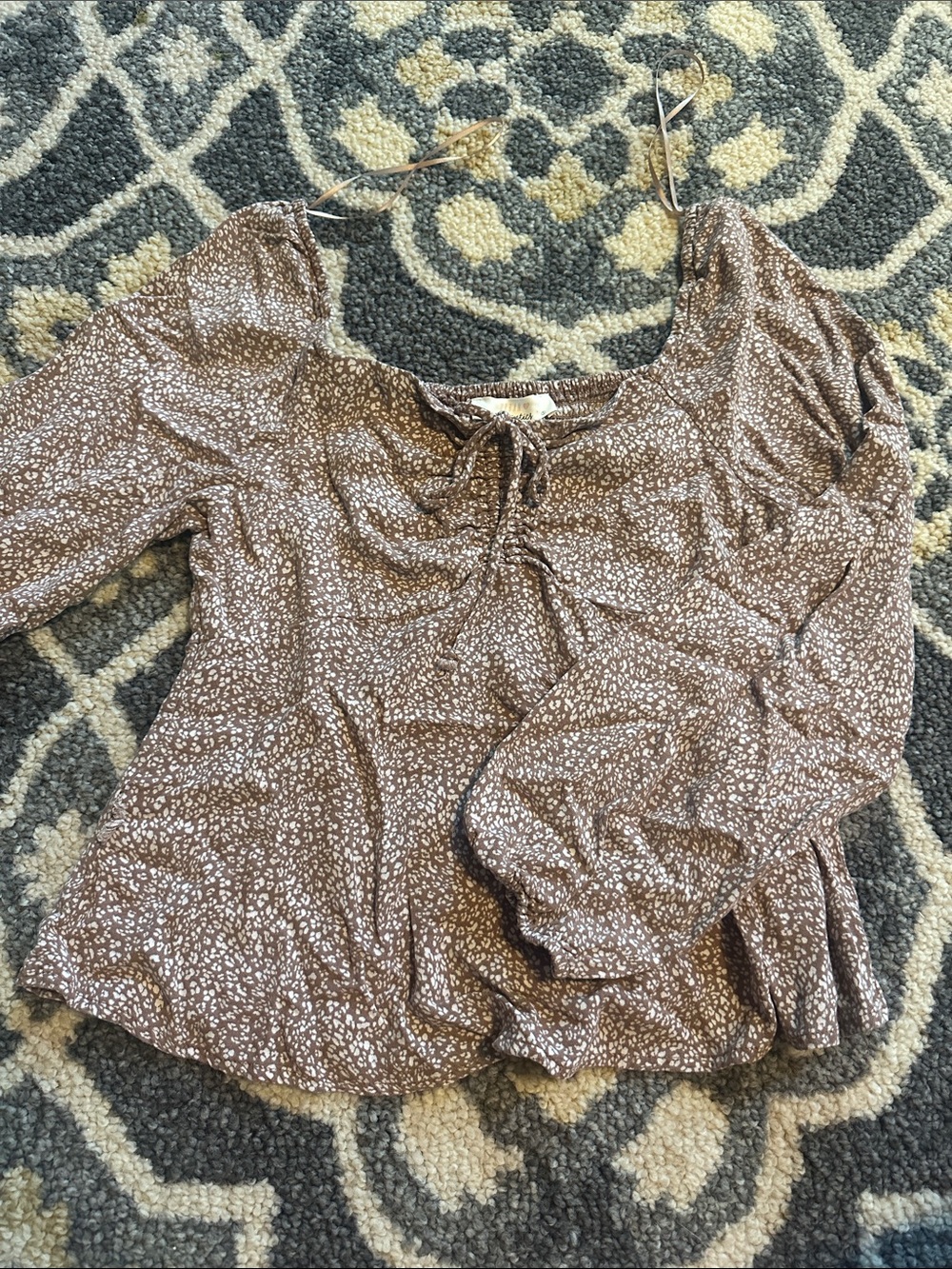 URBAN Romantics Brown Floral Tie-Neck Peasant Top